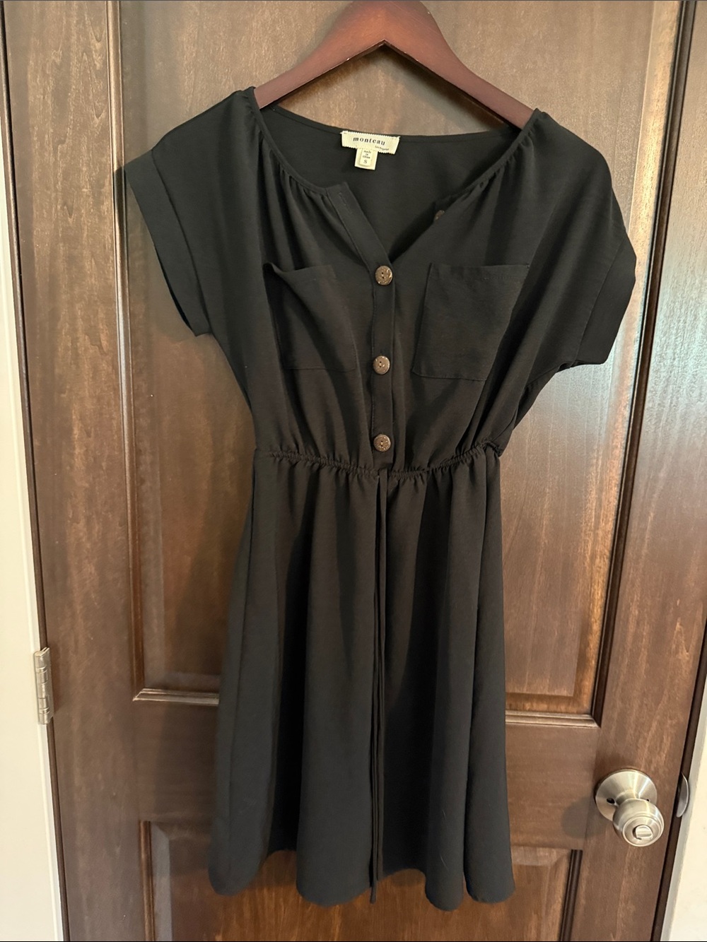 Monteau Black Button-Front Casual Dress